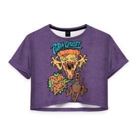 Женская футболка Crop-top 3D с принтом Pizza Ghost ! в Кировске, 100% полиэстер | круглая горловина, длина футболки до линии талии, рукава с отворотами | ruh roh | scooby doo | vdosadir | пицца | скуберт фон дуенхеймер | скуби ду | уильям ханна