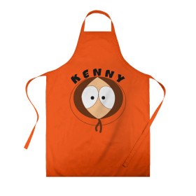 Фартук 3D с принтом KENNY в Кировске, 100% полиэстер | общий размер — 65 х 85 см, ширина нагрудника — 26 см, горловина — 53 см, длина завязок — 54 см, общий обхват в поясе — 173 см. Принт на завязках и на горловине наносится с двух сторон, на основной части фартука — только с внешней стороны | south park | sp | батерс | баттерс | гарисон | кайл  брофловски | картман | кеннет | кенни | комбинезон | куртка | макки | маккормик | марш | мистер | мультфильм | оранжевая | полот | ренди | саус парк