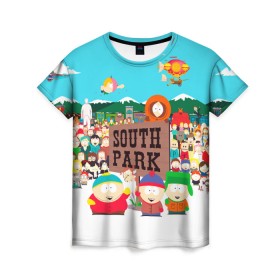 Женская футболка 3D с принтом South Park в Кировске, 100% полиэфир ( синтетическое хлопкоподобное полотно) | прямой крой, круглый вырез горловины, длина до линии бедер | south park | sp | батерс | баттерс | гарисон | енот | кайл  брофловски | картман | кеннет | кенни | маки | макки | маккормик | марш | мистер | мистереон | мультфильм | полотенчик | ренди | саус парк | сауспарк