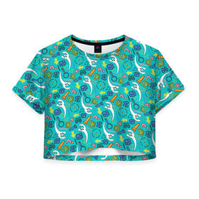 Женская футболка Crop-top 3D с принтом Scooby-Doo Pattern в Кировске, 100% полиэстер | круглая горловина, длина футболки до линии талии, рукава с отворотами | Тематика изображения на принте: ghost | scooby doo | vdosadir | привидение | скуби ду | уильям ханна