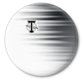 Значок с принтом Торпедо в Кировске,  металл | круглая форма, металлическая застежка в виде булавки | Тематика изображения на принте: белое | пфл | рфпл | торпедо | форма | футбол | чёрное