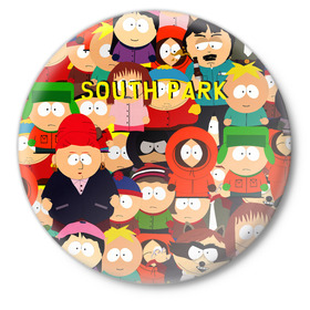 Значок с принтом SOUTH PARK в Кировске,  металл | круглая форма, металлическая застежка в виде булавки | cartman | kenny | kyle | south park | stan | кайл | картман | кенни | стэн | южный парк