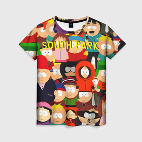 Женская футболка 3D с принтом SOUTH PARK в Кировске, 100% полиэфир ( синтетическое хлопкоподобное полотно) | прямой крой, круглый вырез горловины, длина до линии бедер | cartman | kenny | kyle | south park | stan | кайл | картман | кенни | стэн | южный парк