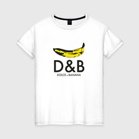 Женская футболка хлопок с принтом Dolce and Banana в Кировске, 100% хлопок | прямой крой, круглый вырез горловины, длина до линии бедер, слегка спущенное плечо | Тематика изображения на принте: banan | banana | dg | dolce banana | dolce gabana | dolce gabbana | антибренд | банан | бананы | гнилой | дольче габана | дольче габбана | крутая | модная | пародия | прикол | тренд