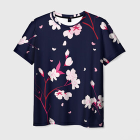 Мужская футболка 3D с принтом Сакура в Кировске, 100% полиэфир | прямой крой, круглый вырез горловины, длина до линии бедер | cherry | flowers | japan | sakura | spring | весна | вишня | дерево | сакура | цветы | япония
