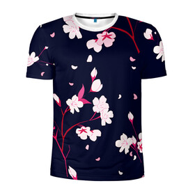 Мужская футболка 3D спортивная с принтом Сакура в Кировске, 100% полиэстер с улучшенными характеристиками | приталенный силуэт, круглая горловина, широкие плечи, сужается к линии бедра | cherry | flowers | japan | sakura | spring | весна | вишня | дерево | сакура | цветы | япония
