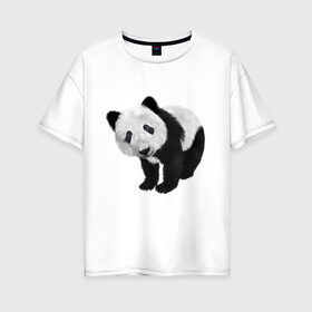 Женская футболка хлопок Oversize с принтом Панда в Кировске, 100% хлопок | свободный крой, круглый ворот, спущенный рукав, длина до линии бедер
 | животное | медведь | панда | пушистый | черно белое