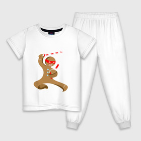 Детская пижама хлопок с принтом Пряничный ниндзя в Кировске, 100% хлопок |  брюки и футболка прямого кроя, без карманов, на брюках мягкая резинка на поясе и по низу штанин
 | айкидо | кунг фу | ниндзя | пряничный человечек