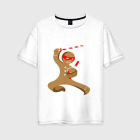 Женская футболка хлопок Oversize с принтом Пряничный ниндзя в Кировске, 100% хлопок | свободный крой, круглый ворот, спущенный рукав, длина до линии бедер
 | айкидо | кунг фу | ниндзя | пряничный человечек