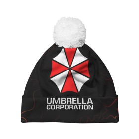 Шапка 3D c помпоном с принтом UMBRELLA CORP в Кировске, 100% полиэстер | универсальный размер, печать по всей поверхности изделия | 