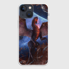 Чехол для iPhone 13 mini с принтом SPACE FIRE DRAGO | КОСМИЧЕСКИЙ ОГНЕННЫЙ ДРАКОН в Кировске,  |  | dragon | fire | monster | space | драго | дракон | космический | космос | монстр | огнедыщащий | огонь | прикольная картинка | чудовище | ящерица