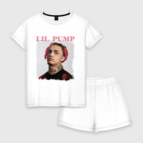 Женская пижама с шортиками хлопок с принтом LIL PUMP в Кировске, 100% хлопок | футболка прямого кроя, шорты свободные с широкой мягкой резинкой | esketit | gucci gang | lil pump | pattern | гуччи ганг | лил памп