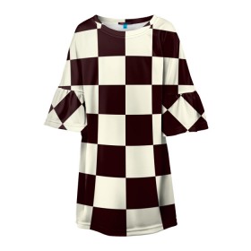 Детское платье 3D с принтом Шахматка в Кировске, 100% полиэстер | прямой силуэт, чуть расширенный к низу. Круглая горловина, на рукавах — воланы | квадраты | текстуры | узор шахматка | узоры | чб | чб квадраты | чб узор | шахматка | шахматная доска | шахматы
