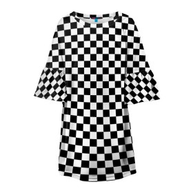 Детское платье 3D с принтом Шахматка мелкая в Кировске, 100% полиэстер | прямой силуэт, чуть расширенный к низу. Круглая горловина, на рукавах — воланы | Тематика изображения на принте: квадраты | мелкая шахматка | текстуры | узор шахматка | узоры | чб | чб квадраты | чб узор | шахматка | шахматная доска | шахматы