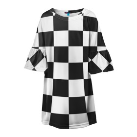 Детское платье 3D с принтом Шахматка в Кировске, 100% полиэстер | прямой силуэт, чуть расширенный к низу. Круглая горловина, на рукавах — воланы | квадраты | текстуры | узор шахматка | узоры | чб | чб квадраты | чб узор | шахматка | шахматная доска | шахматы