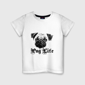 Детская футболка хлопок с принтом Pug life в Кировске, 100% хлопок | круглый вырез горловины, полуприлегающий силуэт, длина до линии бедер | Тематика изображения на принте: pug life | арт | животные | мопс | собака | собачья жизнь