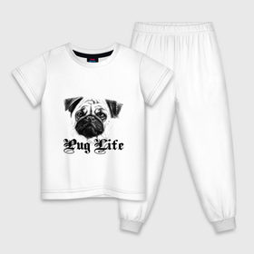 Детская пижама хлопок с принтом Pug life в Кировске, 100% хлопок |  брюки и футболка прямого кроя, без карманов, на брюках мягкая резинка на поясе и по низу штанин
 | pug life | арт | животные | мопс | собака | собачья жизнь