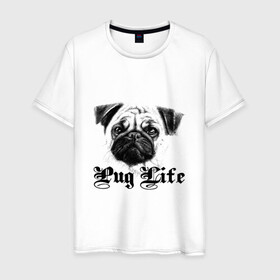 Мужская футболка хлопок с принтом Pug life в Кировске, 100% хлопок | прямой крой, круглый вырез горловины, длина до линии бедер, слегка спущенное плечо. | Тематика изображения на принте: pug life | арт | животные | мопс | собака | собачья жизнь