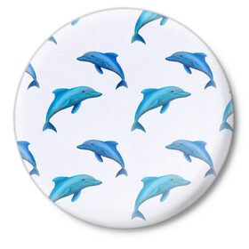 Значок с принтом Рай для дельфина в Кировске,  металл | круглая форма, металлическая застежка в виде булавки | арт | дельфин | дельфины | искусство | морское | океан | паттерн | рыба | рыбы