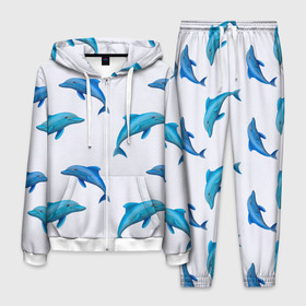 Мужской костюм 3D с принтом Рай для дельфина в Кировске, 100% полиэстер | Манжеты и пояс оформлены тканевой резинкой, двухслойный капюшон со шнурком для регулировки, карманы спереди | арт | дельфин | дельфины | искусство | морское | океан | паттерн | рыба | рыбы