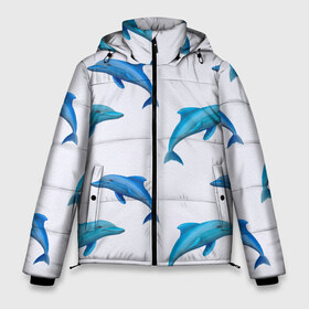Мужская зимняя куртка 3D с принтом Рай для дельфина в Кировске, верх — 100% полиэстер; подкладка — 100% полиэстер; утеплитель — 100% полиэстер | длина ниже бедра, свободный силуэт Оверсайз. Есть воротник-стойка, отстегивающийся капюшон и ветрозащитная планка. 

Боковые карманы с листочкой на кнопках и внутренний карман на молнии. | арт | дельфин | дельфины | искусство | морское | океан | паттерн | рыба | рыбы