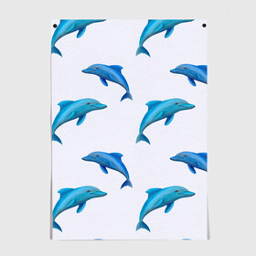 Постер с принтом Рай для дельфина в Кировске, 100% бумага
 | бумага, плотность 150 мг. Матовая, но за счет высокого коэффициента гладкости имеет небольшой блеск и дает на свету блики, но в отличии от глянцевой бумаги не покрыта лаком | арт | дельфин | дельфины | искусство | морское | океан | паттерн | рыба | рыбы