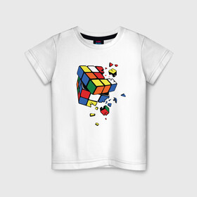 Детская футболка хлопок с принтом Кубик Рубика в Кировске, 100% хлопок | круглый вырез горловины, полуприлегающий силуэт, длина до линии бедер | Тематика изображения на принте: абстракция | арт | головоломка | кубик рубик | кубик рубика
