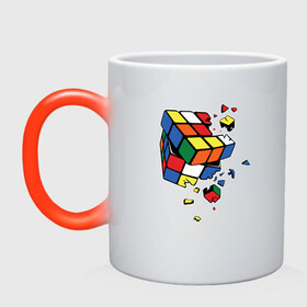 Кружка хамелеон с принтом Кубик Рубика в Кировске, керамика | меняет цвет при нагревании, емкость 330 мл | Тематика изображения на принте: абстракция | арт | головоломка | кубик рубик | кубик рубика