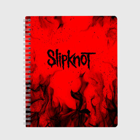 Тетрадь с принтом SLIPKNOT в Кировске, 100% бумага | 48 листов, плотность листов — 60 г/м2, плотность картонной обложки — 250 г/м2. Листы скреплены сбоку удобной пружинной спиралью. Уголки страниц и обложки скругленные. Цвет линий — светло-серый
 | Тематика изображения на принте: slipknot | джей вайнберг | джеймс рут | джои джордисон | донни стили | кори тейлор | крис фен | крэйг джонс | мик томсон | пол греи | слипкнот | шон крэхан