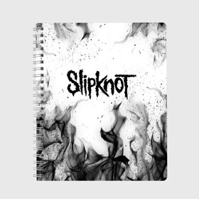 Тетрадь с принтом SLIPKNOT в Кировске, 100% бумага | 48 листов, плотность листов — 60 г/м2, плотность картонной обложки — 250 г/м2. Листы скреплены сбоку удобной пружинной спиралью. Уголки страниц и обложки скругленные. Цвет линий — светло-серый
 | Тематика изображения на принте: slipknot | джей вайнберг | джеймс рут | джои джордисон | донни стили | кори тейлор | крис фен | крэйг джонс | мик томсон | пол греи | слипкнот | шон крэхан