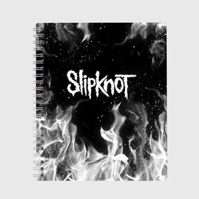 Тетрадь с принтом SLIPKNOT в Кировске, 100% бумага | 48 листов, плотность листов — 60 г/м2, плотность картонной обложки — 250 г/м2. Листы скреплены сбоку удобной пружинной спиралью. Уголки страниц и обложки скругленные. Цвет линий — светло-серый
 | Тематика изображения на принте: slipknot | джей вайнберг | джеймс рут | джои джордисон | донни стили | кори тейлор | крис фен | крэйг джонс | мик томсон | пол греи | слипкнот | шон крэхан