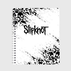 Тетрадь с принтом SLIPKNOT в Кировске, 100% бумага | 48 листов, плотность листов — 60 г/м2, плотность картонной обложки — 250 г/м2. Листы скреплены сбоку удобной пружинной спиралью. Уголки страниц и обложки скругленные. Цвет линий — светло-серый
 | Тематика изображения на принте: slipknot | джей вайнберг | джеймс рут | джои джордисон | донни стили | кори тейлор | крис фен | крэйг джонс | мик томсон | пол греи | слипкнот | шон крэхан