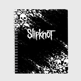 Тетрадь с принтом SLIPKNOT в Кировске, 100% бумага | 48 листов, плотность листов — 60 г/м2, плотность картонной обложки — 250 г/м2. Листы скреплены сбоку удобной пружинной спиралью. Уголки страниц и обложки скругленные. Цвет линий — светло-серый
 | Тематика изображения на принте: slipknot | джей вайнберг | джеймс рут | джои джордисон | донни стили | кори тейлор | крис фен | крэйг джонс | мик томсон | пол греи | слипкнот | шон крэхан