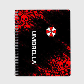 Тетрадь с принтом UMBRELLA CORP в Кировске, 100% бумага | 48 листов, плотность листов — 60 г/м2, плотность картонной обложки — 250 г/м2. Листы скреплены сбоку удобной пружинной спиралью. Уголки страниц и обложки скругленные. Цвет линий — светло-серый
 | ada wong | biohazard | leon | nemesis | project resistance | raccoon city | re | re3 | resident evil | resident evil 3 | rpd | stars | umbrella | ада вонг | амбрелла | немезис | ужасы