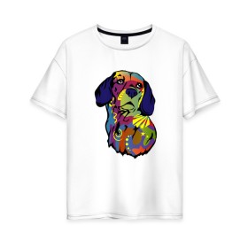 Женская футболка хлопок Oversize с принтом Берегись биглей в Кировске, 100% хлопок | свободный крой, круглый ворот, спущенный рукав, длина до линии бедер
 | абстракция | бигль | сердце | собака