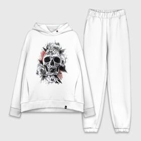 Женский костюм хлопок Oversize с принтом Skull в Кировске,  |  | flower | grin | jaw | orbits | rose | skull | teeth | глазницы | зубы | оскал | пасть | роза | цветок | череп