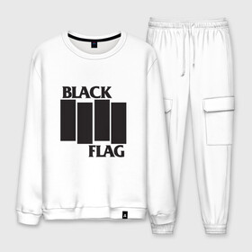 Мужской костюм хлопок с принтом Black Flag в Кировске, 100% хлопок | на свитшоте круглая горловина, мягкая резинка по низу. Брюки заужены к низу, на них два вида карманов: два “обычных” по бокам и два объемных, с клапанами, расположенные ниже линии бедра. Брюки с мягкой трикотажной резинкой на поясе и по низу штанин. В поясе для дополнительного комфорта — широкие завязки | black flag | арт | инструментальная музыка | музыка | панк рок | рок группа | фри джаз