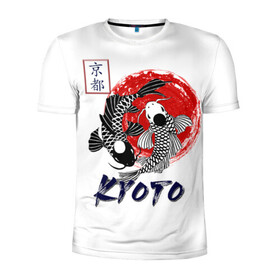 Мужская футболка 3D спортивная с принтом Карпы Кои Киото в Кировске, 100% полиэстер с улучшенными характеристиками | приталенный силуэт, круглая горловина, широкие плечи, сужается к линии бедра | киото япония японский стиль карпы кои