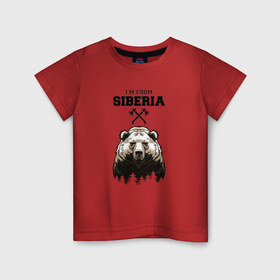 Детская футболка хлопок с принтом Сибирь в Кировске, 100% хлопок | круглый вырез горловины, полуприлегающий силуэт, длина до линии бедер | siberia | лес | медведь | русский мишка | сибирь | сибиряк | тайга | топоры