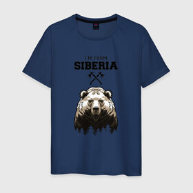 Мужская футболка хлопок с принтом Сибирь в Кировске, 100% хлопок | прямой крой, круглый вырез горловины, длина до линии бедер, слегка спущенное плечо. | siberia | лес | медведь | русский мишка | сибирь | сибиряк | тайга | топоры