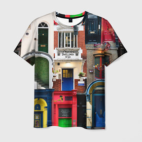 Мужская футболка 3D с принтом London doors цифровой коллаж в Кировске, 100% полиэфир | прямой крой, круглый вырез горловины, длина до линии бедер | англия | архитектура | великобритания | двери | дверь | лондон | окно | проем | туризм | цифровой коллаж