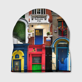 Шапка 3D с принтом London doors цифровой коллаж в Кировске, 100% полиэстер | универсальный размер, печать по всей поверхности изделия | Тематика изображения на принте: англия | архитектура | великобритания | двери | дверь | лондон | окно | проем | туризм | цифровой коллаж