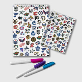 Блокнот с принтом Логотипы НХЛ в Кировске, 100% бумага | 48 листов, плотность листов — 60 г/м2, плотность картонной обложки — 250 г/м2. Листы скреплены удобной пружинной спиралью. Цвет линий — светло-серый
 | capitals | nhl | penguins | pittsburgh | washington | блюз | бостон | брюинз | вашингтон | детройт | кэпиталз | логотипы нхл | нью йорк | пингвинз | питтсбург | рейнджерс | сан хосе шаркс | сент луис | тампа бэй