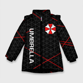 Зимняя куртка для девочек 3D с принтом UMBRELLA CORP в Кировске, ткань верха — 100% полиэстер; подклад — 100% полиэстер, утеплитель — 100% полиэстер. | длина ниже бедра, удлиненная спинка, воротник стойка и отстегивающийся капюшон. Есть боковые карманы с листочкой на кнопках, утяжки по низу изделия и внутренний карман на молнии. 

Предусмотрены светоотражающий принт на спинке, радужный светоотражающий элемент на пуллере молнии и на резинке для утяжки. | ada wong | biohazard | leon | nemesis | project resistance | raccoon city | re | re3 | resident evil | resident evil 3 | rpd | stars | umbrella | ада вонг | амбрелла | немезис | ужасы