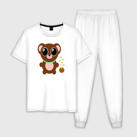Мужская пижама хлопок с принтом Медвежонок в Кировске, 100% хлопок | брюки и футболка прямого кроя, без карманов, на брюках мягкая резинка на поясе и по низу штанин
 | 2020 | детский | забавный | классный | медвежонок | милый | мультик | мультипликация