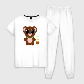 Женская пижама хлопок с принтом Медвежонок в Кировске, 100% хлопок | брюки и футболка прямого кроя, без карманов, на брюках мягкая резинка на поясе и по низу штанин | 2020 | детский | забавный | классный | медвежонок | милый | мультик | мультипликация