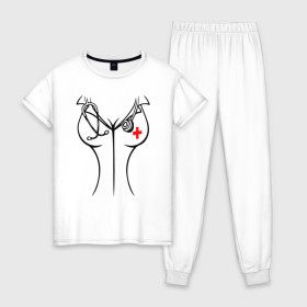 Женская пижама хлопок с принтом Медсестра в Кировске, 100% хлопок | брюки и футболка прямого кроя, без карманов, на брюках мягкая резинка на поясе и по низу штанин | высказывание | идея | манера | мемы | разные | рисунок | символ