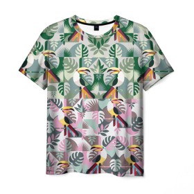 Мужская футболка 3D с принтом туканы в Кировске, 100% полиэфир | прямой крой, круглый вырез горловины, длина до линии бедер | casual | summer | летние | лето | пляжное | тренд | тропики