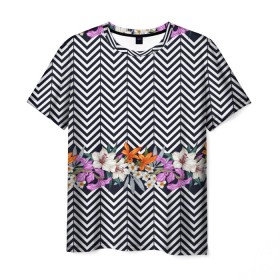 Мужская футболка 3D с принтом тропически цветы с орнаментом в Кировске, 100% полиэфир | прямой крой, круглый вырез горловины, длина до линии бедер | casual | summer | летние | лето | пляжное | тренд | тропики