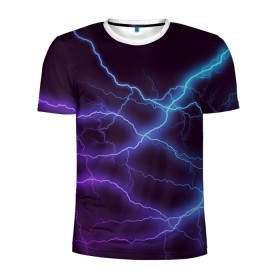 Мужская футболка 3D спортивная с принтом МОЛНИЯ в Кировске, 100% полиэстер с улучшенными характеристиками | приталенный силуэт, круглая горловина, широкие плечи, сужается к линии бедра | гроза | гром | молния | небо | неон | неоновый | ночь | природа | разряд | текстура | ток | электричество | яркий